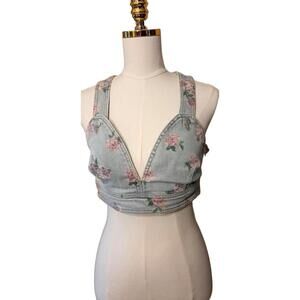 Wild Fable Floral Denim Crop Top NWT S&XXS 2for1 0076